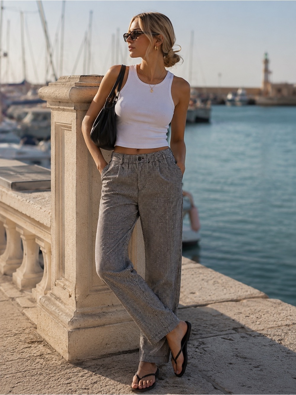 Brandy Melville Black & White Gingham Cropped Pants | Coastal Chic | One Size